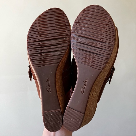 Clarks | Annadel Holly Dark Tan Leather Buckle Wedge Sandal - Picture 5 of 7